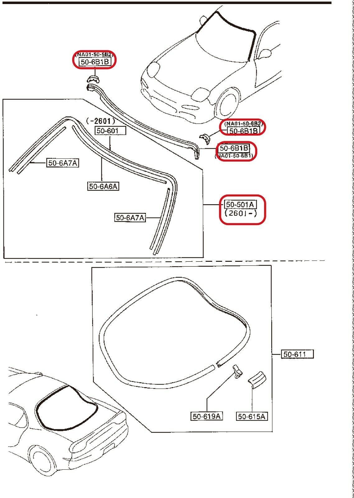 MAZDA RX-7 FD3S Front Windshield Glass Molding set (GENUINE - OEM)